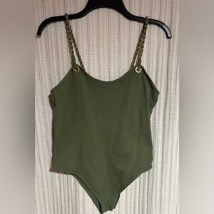 Olive Green Chain Strap Bodysuit